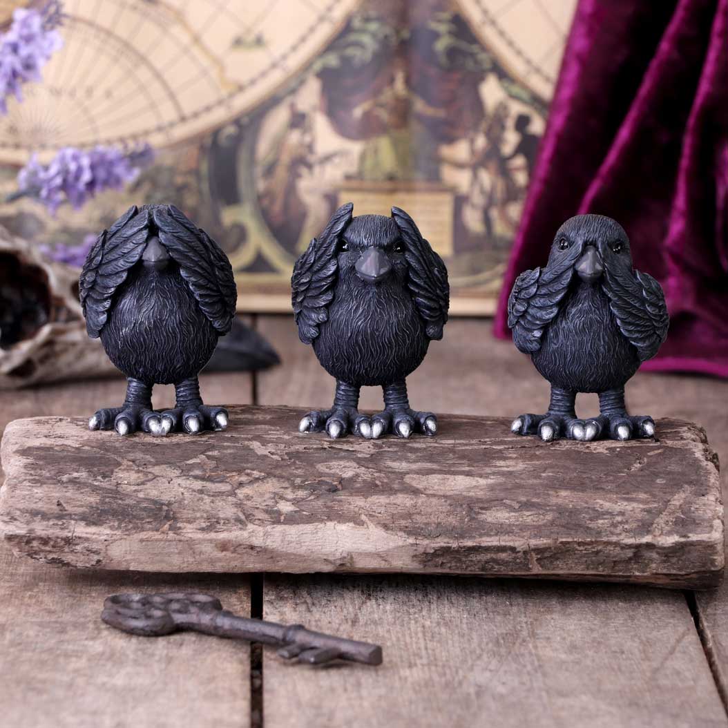 Three Wise Ravens Figurines