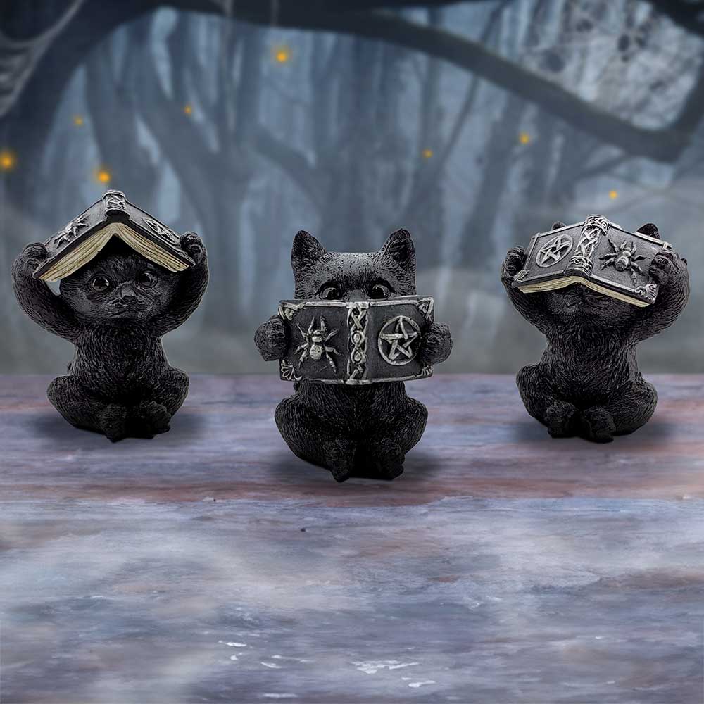 Three Wise Witchy Black Spell Cats